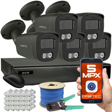 Monitoring IP 5 kamer 5Mpx zewnętrzne PoE grafit zewnętrzne