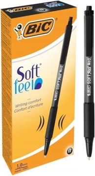 BIC SOFT FEEL GRIP DŁUGOPIS AUTOMATYCZNY CZARNY GUMOWY UCHWYT ZESTAW x12