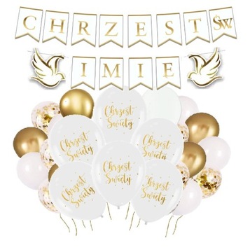 BALONY CHRZCINY dekoracje na CHRZEST baner IMIĘ