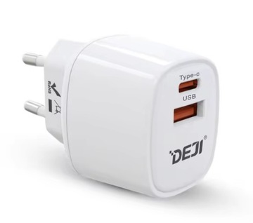 SZYBKA ŁADOWARKA SIECIOWA GaN DEJI A88 33W 2 PORTY USB+ TYP C 5V 3A