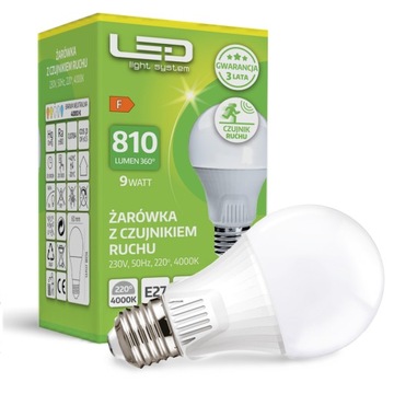 Żarówka LED z Czujnikiem Ruchu i Zmierzchu 9W