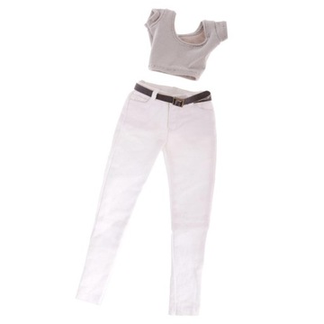 Szary krótki top 1:6 T-shirt Biały pasek do dżinsów na 12 dużych biustów Szary + biały