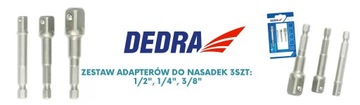 НАБОР DEDRA из 3-х штук ПЕРЕХОДНИКОВ ДЛЯ РОЗЕТОК 1/2 1/4 3/8