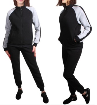 Теплый женский спортивный костюм с воротником-стойкой 100 черный/нб. 2XL/3XL