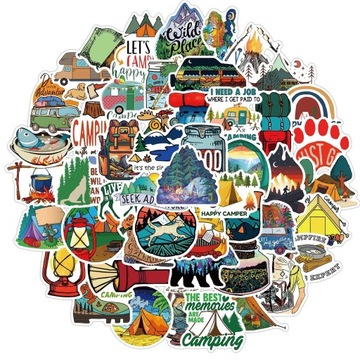 WLEPY STICKER BOMB NAKLEJKI MIX CAMPING 50 szt