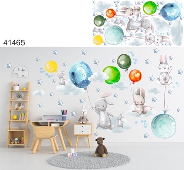 Детские наклейки на стену с воздушными шарами в виде пастельного кролика.