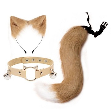 Уши с воротником и хвост Одежда для кошек Длинный хвост Уши цвета хаки