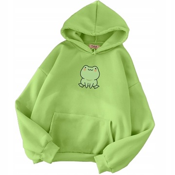 Damski BLUZA Z Kapturem Luźny Żaba Kreskówka,XL