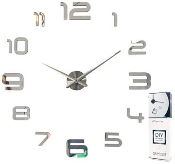 ZEGAR ŚCIENNY NOWOCZESNY DUŻY 70-130 CM ŚCIANĘ NAKLEJANY LUSTRZANY 3D DIY