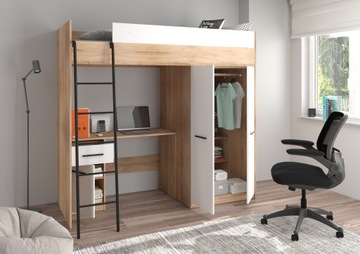 Hi5 UNI sonoma светлая/белая двухъярусная кровать