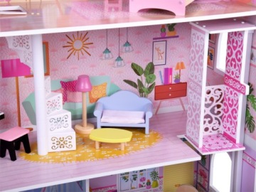 Большой ажурный деревянный дом для кукол + лифт гараж балкон мебель ZA5388