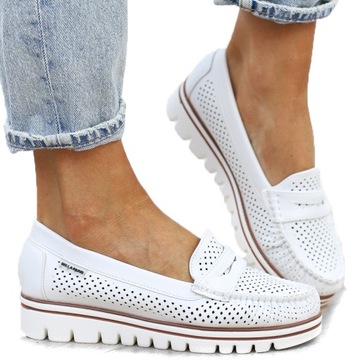 Белые женские ажурные мокасины, удобные туфли на платформе JH101, размер 40