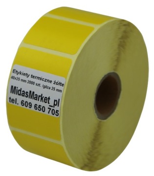 ZÓŁTE ETYKIETY 40x25 /2000 TERMICZNE SAMOPRZYLEPNE