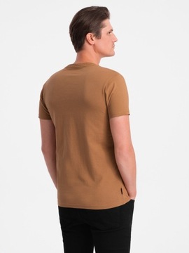 Męska bawełniana koszulka dekolt w serek ciepło-brązową V8 OM-TSBS-0145 M