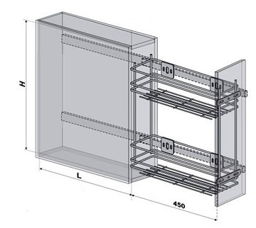 ДВУХЯРОВАЯ ГРУЗОВАЯ КОРЗИНА, 200мм, БЕСШУМНОЕ ЗАКРЫТИЕ, БЕЛАЯ