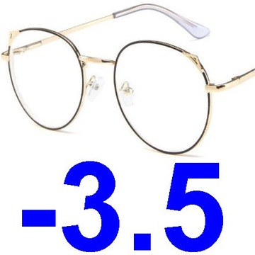 OKULARY metal KOREKCYJNE MINUSY kocie uszy -3.5