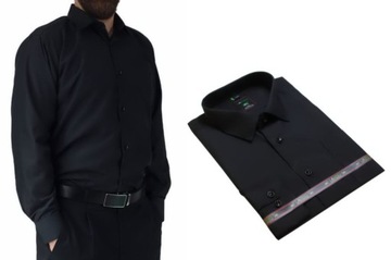 DUŻA koszula męska elegancka czarna bawełna LAVIINO długi rękaw 47/48-3XL