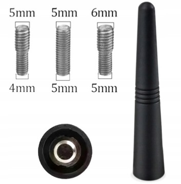 ANTÉNA AUTOMOBILNÍ RÁDIOVÁ FM RÁDIO BIČ STOŽÁR 9CM + 3 ADAPTÉRY ČERNÁ DA147