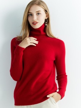 SWETER 100% WEŁNA MERINO GOLF CZERWONY L