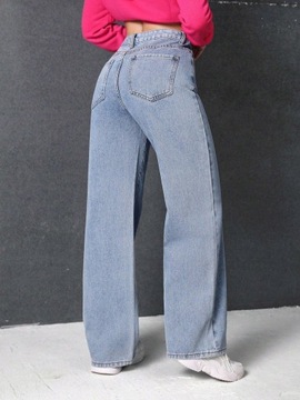 Shein NI3 jir niebieskie szerokie jeansy haft wysoki stan 27