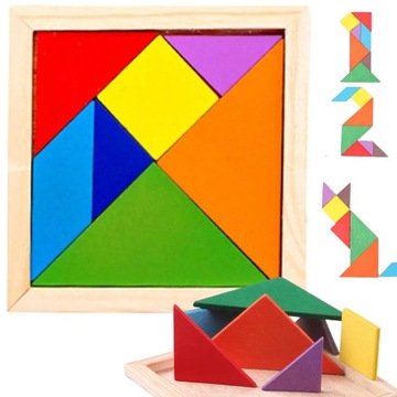 TANGRAM GRA LOGICZNA UKŁADANKA KREATYWNA KLOCKI DREWNIANE PUZZLE DLA DZIECI