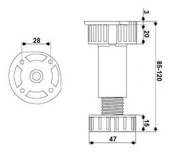 4x NÓŻKA KUCHENNA NOGA MEBLOWA H=100 MM