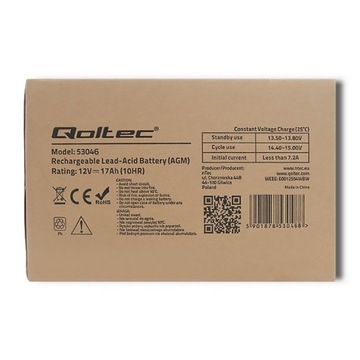 Аккумулятор Qoltec AGM | 12 В | 17 Ач |макс. 255А