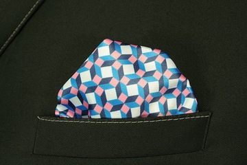 Розовый и синий нагрудный платок с геометрическим узором