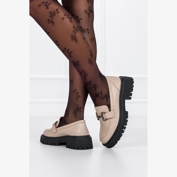 MOKASYNY PÓŁBUTY DAMSKIE BUTY MODNE NA PLATFORMIE BEŻOWE ZE SPRZĄCZKĄ r 38