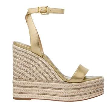 MICHAEL KORS Złote sandały na platformie Leighton Wedge 38