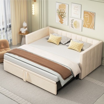 Łóżko tapicerowane rozkładana sofa 90/180*200 cm aksamit Beżowy
