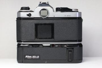 Nikon FE 35mm Film Camera Silver Body + MD-12 Motor Drive Winder Grip From