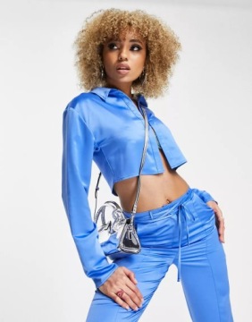 KOSZULA KRÓTKA DAMSKA NIEBIESKA SATYNOWA 34 1XAH