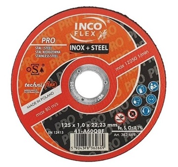 TARCZA DO CIĘCIA 125x1,0 - IncoFLEX PRO METAL INOX