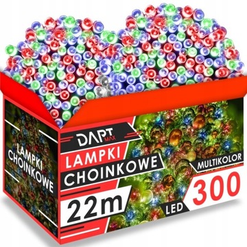 LAMPKI CHOINKOWE 300 LED ZEWNĘTRZNE WEWNĘTRZNE MULTIKOLOR ŚWIĄTECZNE 22M