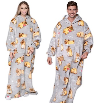 KOCOBLUZA KOC BLUZA Oversize Gruba CIEPŁA 2w1 XXL Futrzak z KAPTUREM BULDOG