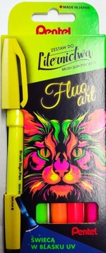 PENTEL ZESTAW DO LITERNICTWA Sign Brush Pen FLUO ART NOWOŚĆ
