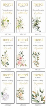 Благодарность гостям MERCI на день рождения до года 5 шт.