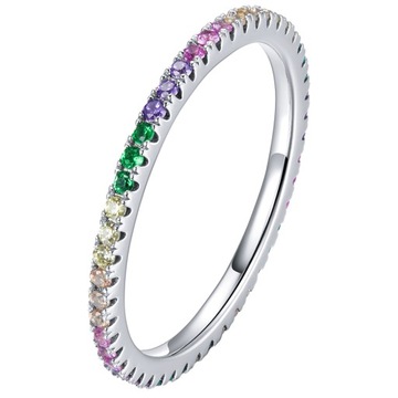 Серебряное кольцо с разноцветными цирконами S925, 14 шт.