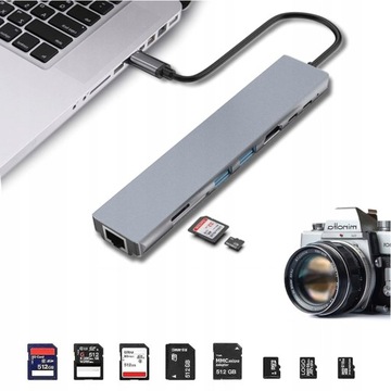 STACJA DOKUJĄCA 8W1 Z 4K HDMI TYPC 100W PD PORT USBC 3.0 CZYTNIK KART SD/TF