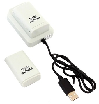 2x BATERIA XBOX 360 KABEL USB WHITE AKUMULATORKI