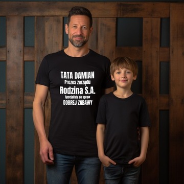 T-SHIRT L Koszulka Czarna dla Taty DZIEŃ OJCA Prezes Rodziny IMIĘ Kreator