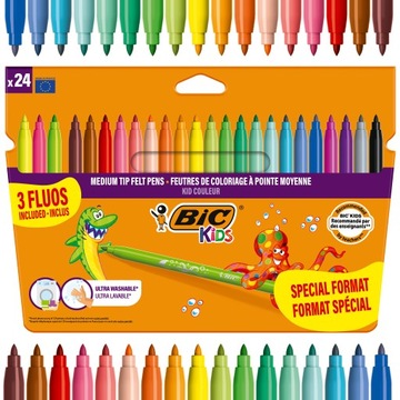 BIC COULEUR FLUO PISAKI FLAMASTRY MAZAKI 24 KOLORY 3 FLUORESCENCYJNE