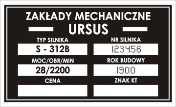 Tabliczka znamionowa na silnik URSUS S312B wybita