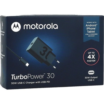 Быстрое настенное зарядное устройство Motorola TurboPower 30 Вт USB-C с зарядным кабелем