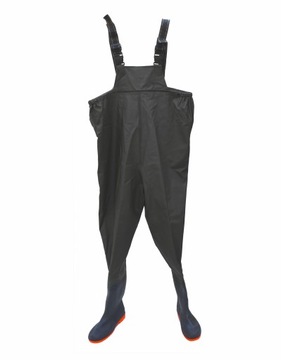 WODERY SPODNIOBUTY WĘDKARSKIE SPODNIE WZMOCNIONE GUMOWCE CZARNE ROZM. 45