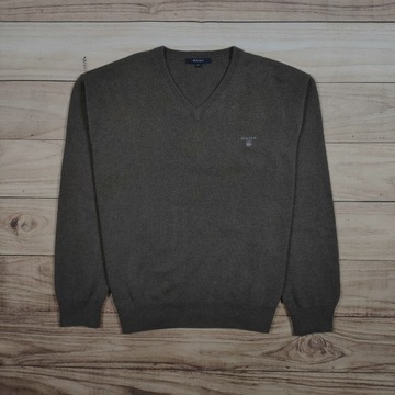 GANT Sweter V-Neck Męski Logowany r. L