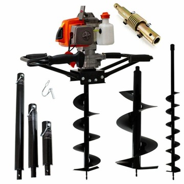 Бензиновая буровая установка мощностью 2,8 л.с., земляной бур на ДВУХ человек, комплект сверл.