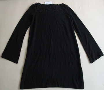 TEZENIS sukienka sweterkowa dzianinowa czarna zdobiona koronką 36 38