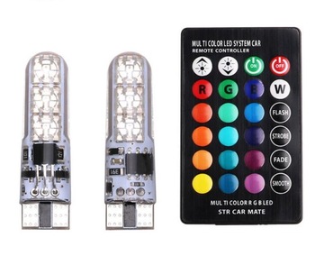 2 ŻARÓWKI LED W5W T10 Z PILOTEM RGB